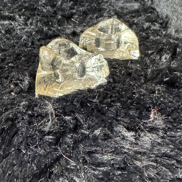 Set of 2 Vintage Ice Cube Triangle Heavy Clear Glass Candle Holder Candlestick - Picture 3 of 6